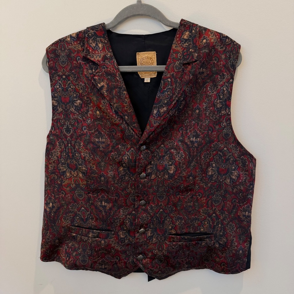 Vintage Wah Maker Frontier Clothing Mens Paisley Tapestry Vest Large Made in USA